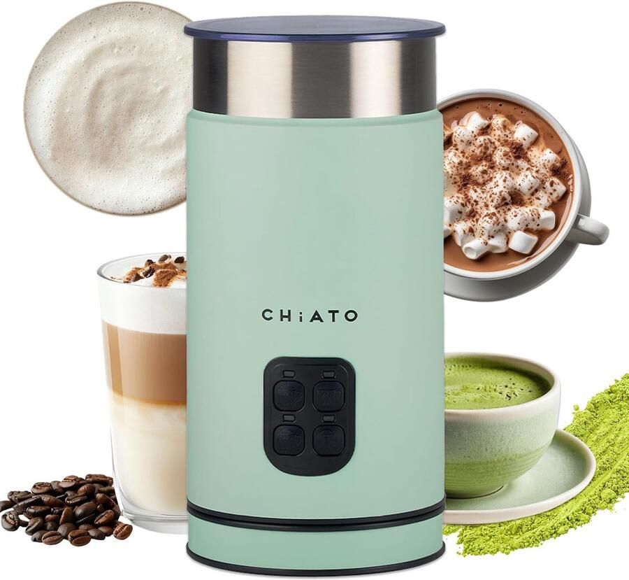 SnelShoppen Electric Milk Frother 4-in-1 Melkopschuimer Melk Koker & Verwarmer voor Koude Schuim Matcha Cacao & Latte Macchiato Groen