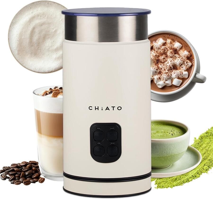 SnelShoppen Electric Milk Frother 4-in-1 Melkopschuimer Melktub & Melkverwarmer voor Koude Schuim Matcha Cacao & Latte Macchiato Wit