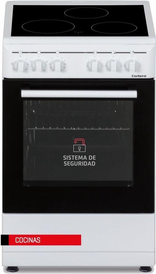 SnelShoppen Elektrisch Fornuis met 4 Functies Keramische Kookplaat 48L Inhoud Dubbele Glazen Deur Verchroomd Dienblad en Grill Wit Automatisch