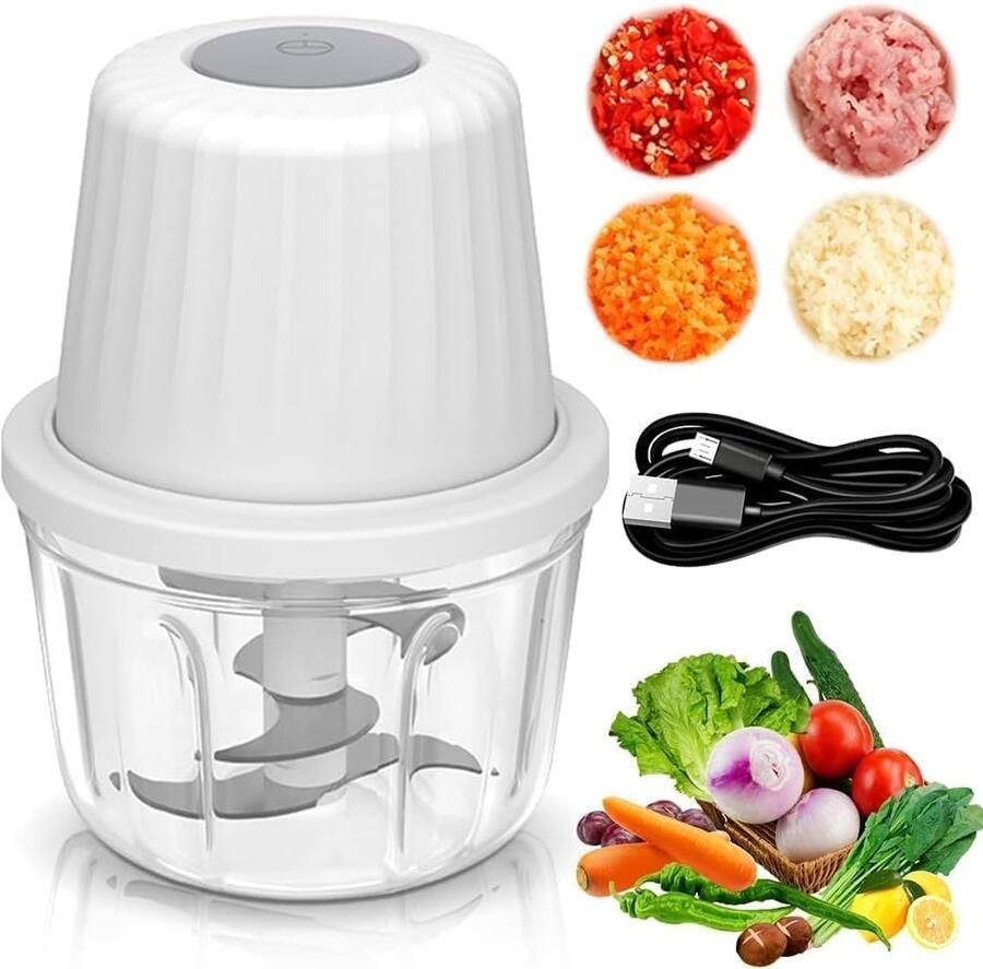 SnelShoppen Elektrische Hakmolen 400 ml Groentesnijder Uiensnijder Mini Keukenmachine USB Oplaadbaar Roestvrij Staal Voor Vlees Knoflook Ba