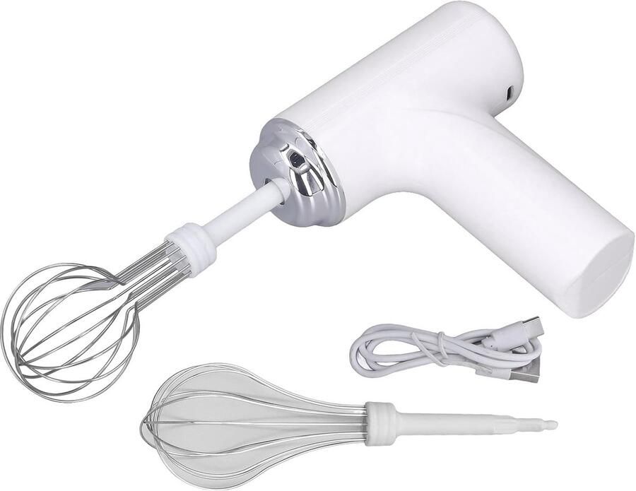 SnelShoppen Elektrische Handmixer 3 Snelheden Lichtgewicht Handheld Mixer voor Eieren Melkshake en Room Inclusief Oplaadkabel en 2 Vervangbar
