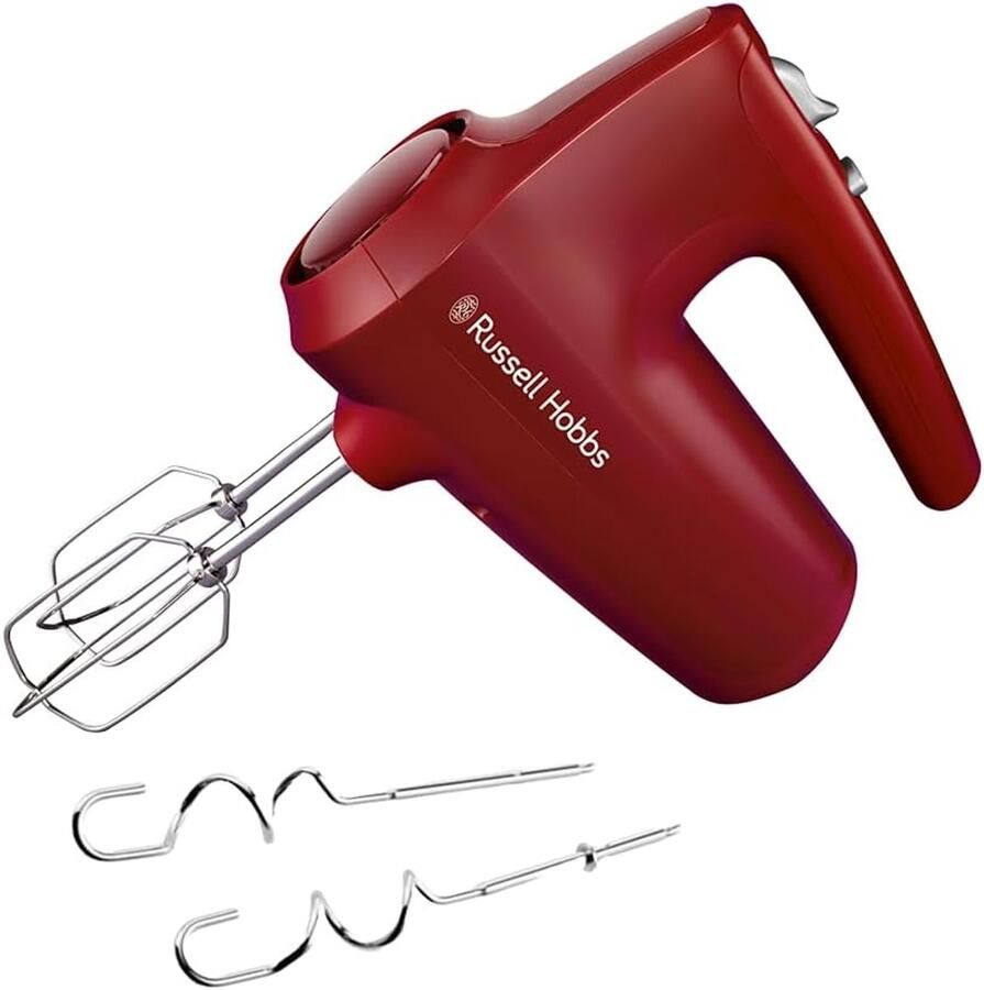 SnelShoppen Elektrische Handmixer 350W met 5 Snelheden Pulsfunctie Verchroomde Kloppers & Deeghaken Rood Voor Keuken Bakken en Broodmaken