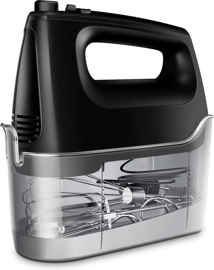 SnelShoppen Elektrische Handmixer 400W met 6 Niveaus Turbofunctie Spatvrij 5 Roestvrijstalen Accessoires Zwart Perfect voor Keuken en Bakken