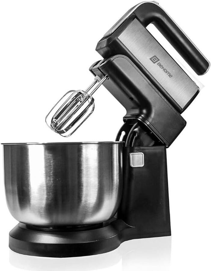 SnelShoppen Elektrische Handmixer met Draaiende Kom 3L van RVS 300W LED Licht 5 Snelheden Mixen en Kneedhaken voor Keuken