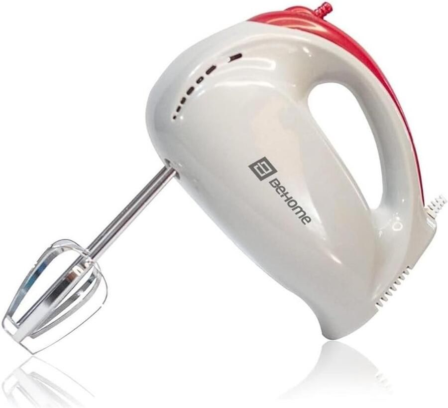 SnelShoppen Elektrische Handmixer voor Taart en Deeg 150W 5-Snelheden Inclusief RVS Garde en Deeghaak Keuken Mixer in Wit Rood voor Snel en Eenvo
