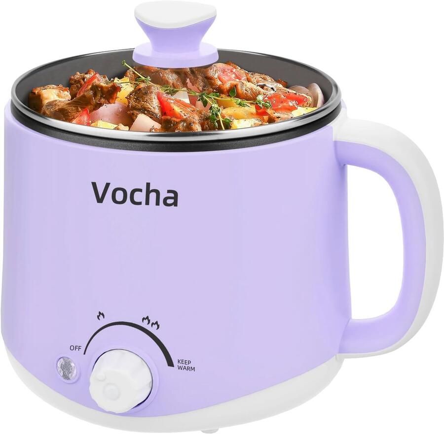SnelShoppen Elektrische Hotpan met Warmhoudfunctie 1.6L Antiaanbakpan (Paars) voor Feest Camping en Keuken