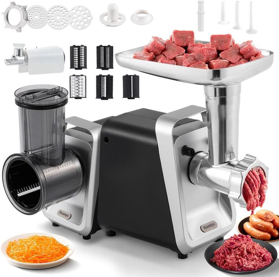 SnelShoppen Elektrische Kaasrasp Multifunctionele Vleesmolen met Worstvuller Groentesnijder en Tomatenpuree-machine Zwart Ideaal voor Keuken F