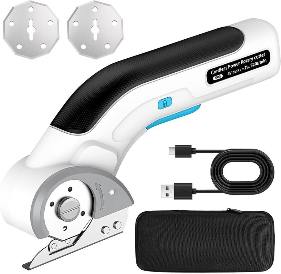 SnelShoppen Elektrische Kartonsnijder Draadloze Rolsnijder Multifunctioneel Snijdt Tot 9 mm Dik 320 rpm Inclusief Reservemes Voor Karton Tapij