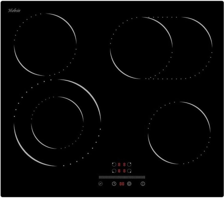 SnelShoppen Elektrische Kookplaat 4 Kookzones 60 cm met 99 Min Timer en Veiligheidsvergrendeling Glaskeramische Hob 6600W voor Keuken Camping en