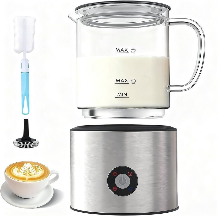 SnelShoppen Elektrische Melkopschuimer 4-in-1 Inductie 500 ml Koud en Warm Automatisch Vaatwasmachinebestendig Afneembaar Visueel Glas voor Ko