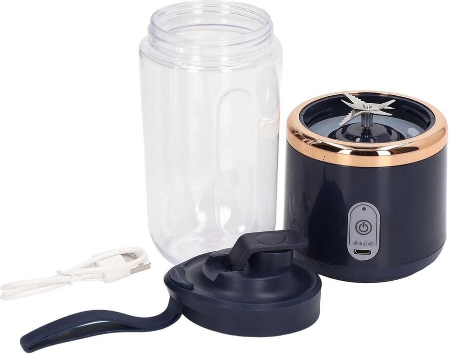 SnelShoppen Elektrische Mini Blender 300 ml Draagbare Smoothie Maker USB Oplaadbare Fruit Mixer met 6 Sterke Messen Blauw Voor Thuis Camping S