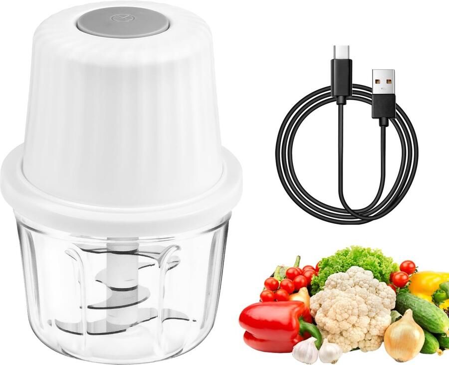 SnelShoppen Elektrische Mini-Hakmolen 400 ml Draagbare Groentesnijder USB-Oplaadbaar Voor Vlees Uien Knoflook Wit Keukenaccessoire voor Thuis