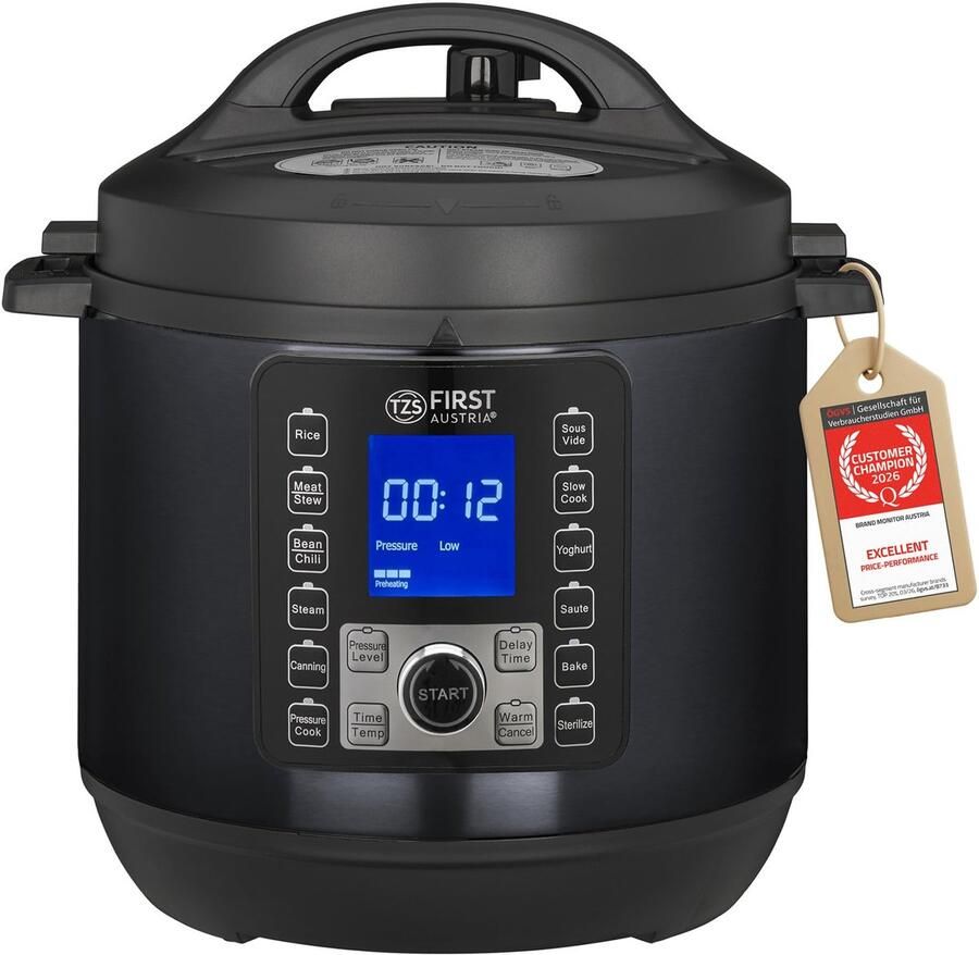 SnelShoppen Elektrische Multicooker 6L 1000W 12 Programma's incl. Sous-vide Snelkookpan met LCD-display Stoomrek Lepel & Maatbeker Grijs