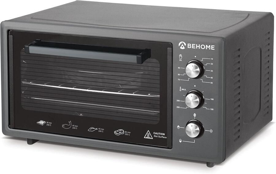 SnelShoppen Elektrische oven 48 liter zelfreinigend met binnenverlichting temperatuur tot 320 °C dubbel glas hittebestendig 2 bakvormen en 1 ro