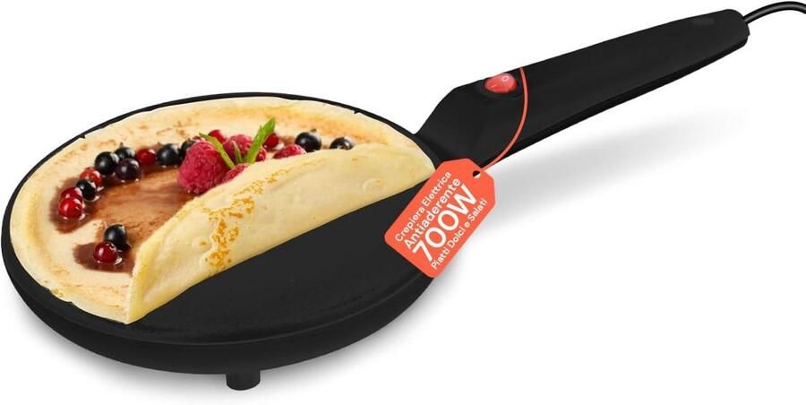 SnelShoppen Elektrische Pancake Pan 20 cm Non-stick Coating Snelle en Praktische Crepe Maker 700 W Ideaal voor Keuken Camping Feesten Zw