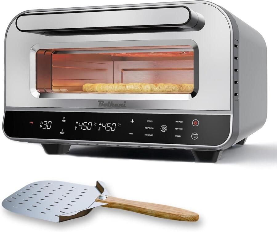 SnelShoppen Elektrische Pizza Oven met Pizzasteen en Pizzaschep – 450 °C voor Knapperige Steenkoven Pizza in 2 Minuten – 1700 W Timer Interieurver