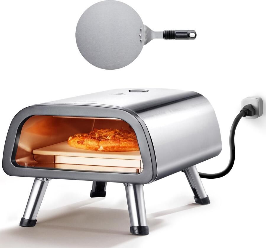 SnelShoppen Elektrische Pizzaoven 30 5 cm Pizzasteen & RVS Pizzaschep Verwarmt tot 850 °C Ideaal voor Binnen Buiten Camping & Tuinfeest