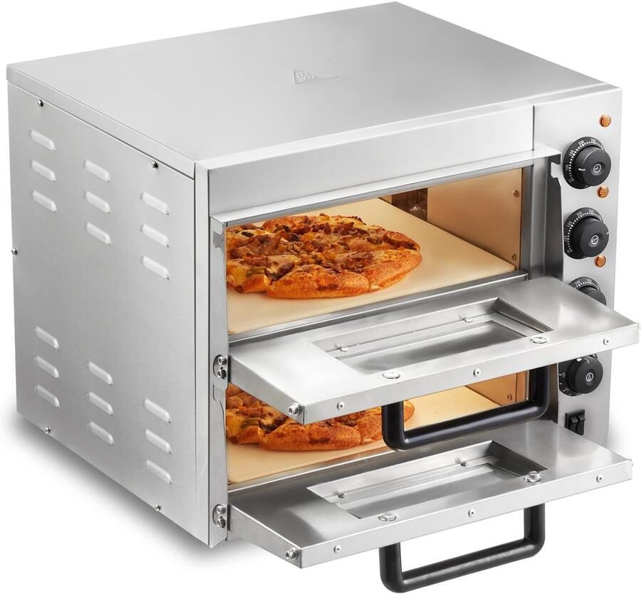 SnelShoppen Elektrische Pizzaoven 35 6 cm Multifunctionele Oven met 2 Roestvrijstalen Pizzaplaten en Pizzasteen Perfect voor Thuis Restaurant e