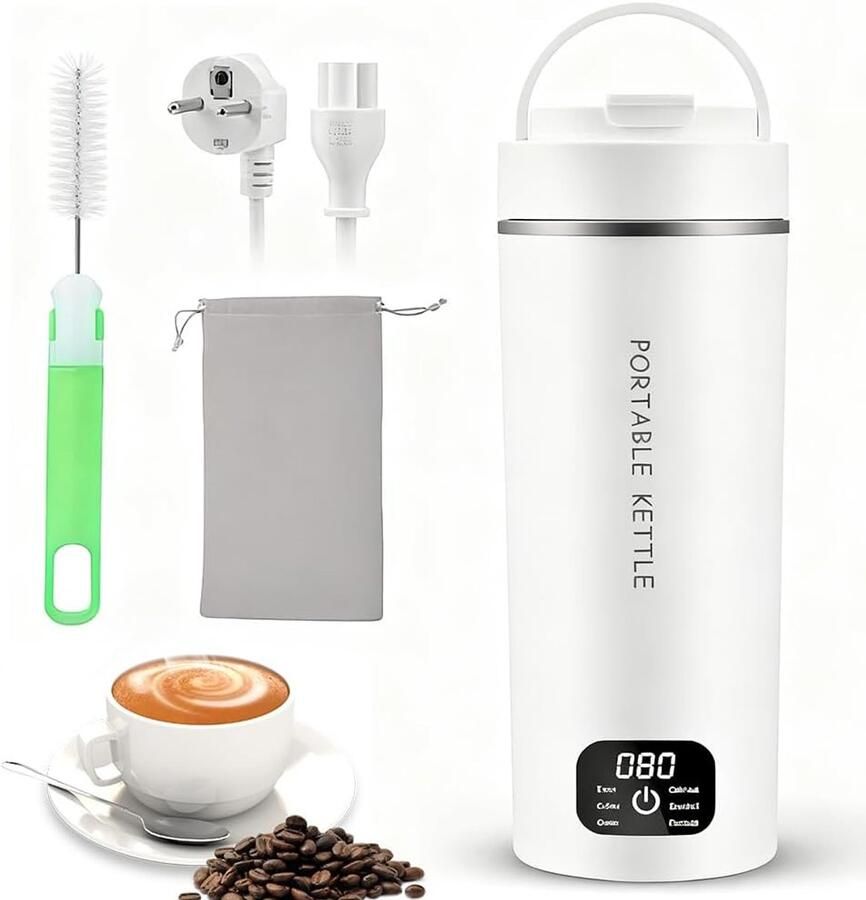 SnelShoppen Elektrische Reiswaterkoker Mini Kettle 450 ml Draagbare Kettle met 6 Temperatuurinstellingen 304 Roestvrijstalen Binnenkant Droogloo