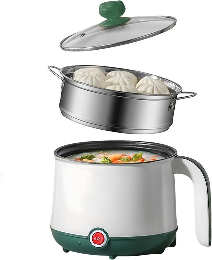 SnelShoppen Elektrische Rijstkoker Draagbaar 1 8 L Soeppamper Snelle Pastmaker Soeppan voor Steak Pasta Soep Ei Haver Ramen Wit + Groen