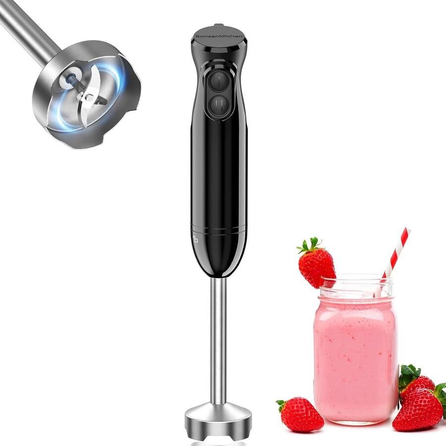 SnelShoppen Elektrische Staafmixer 1000W Roestvrij Staal 2 Snelheden Pureerstaaf voor Soep Smoothies Babyvoeding Sauzen Handmixer Zwart