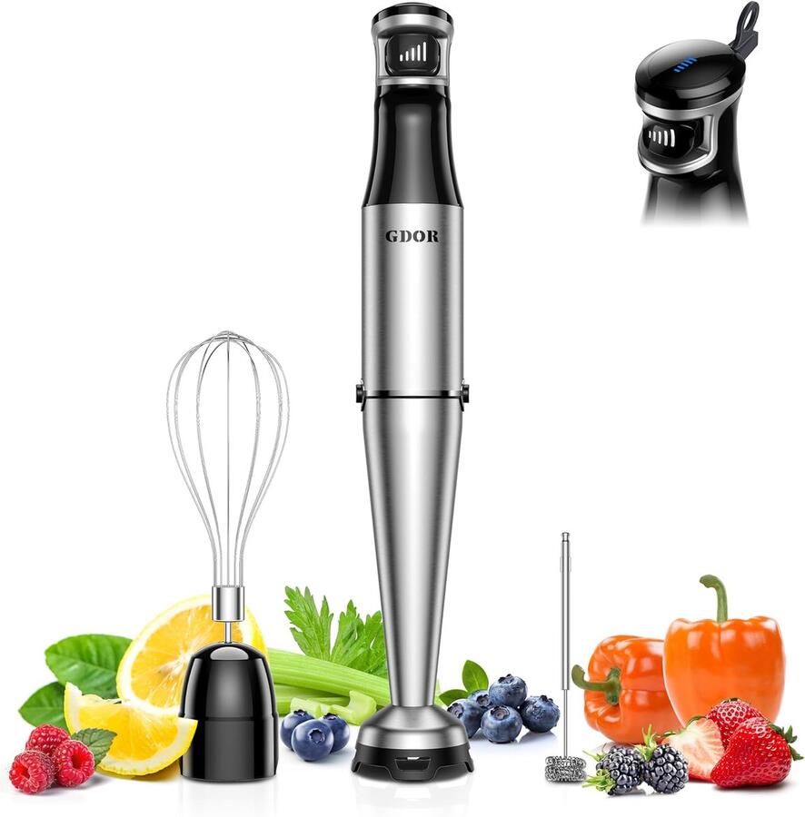 SnelShoppen Elektrische Staafmixer 3-in-1 Roestvrij Staal 1100 W Traploze Snelheden Handblender met Roerstaaf en 2 Gardes Voor Soep Smoot