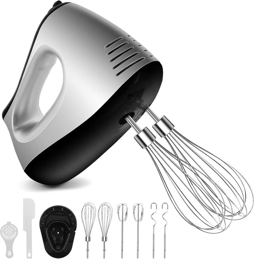 SnelShoppen Elektrische Staafmixer Keukenmixer 500 W met 5 Snelheden Turbo-functie Deeghaken Garde Spatel en Opbergbasis voor Bakwaren en Keuken