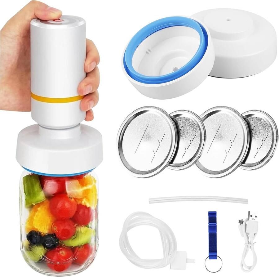 SnelShoppen Elektrische Vacume Sealer Kit voor Inmaakpotten Compacte Vacumeermachine voor Voedselopslag Wit Voor Brede en Normale Openingen