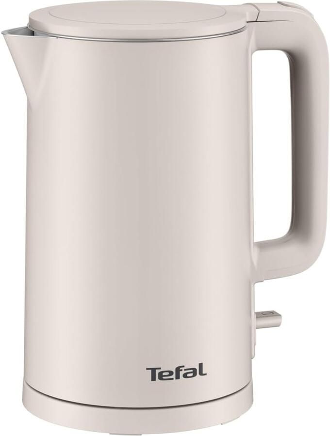 SnelShoppen Elektrische Waterkoker 1500 W met Thermo Protect Dubbelwandig Veilig aan te raken Lichtgrijs Roestvrijstalen Binnenkant Ideaal voor