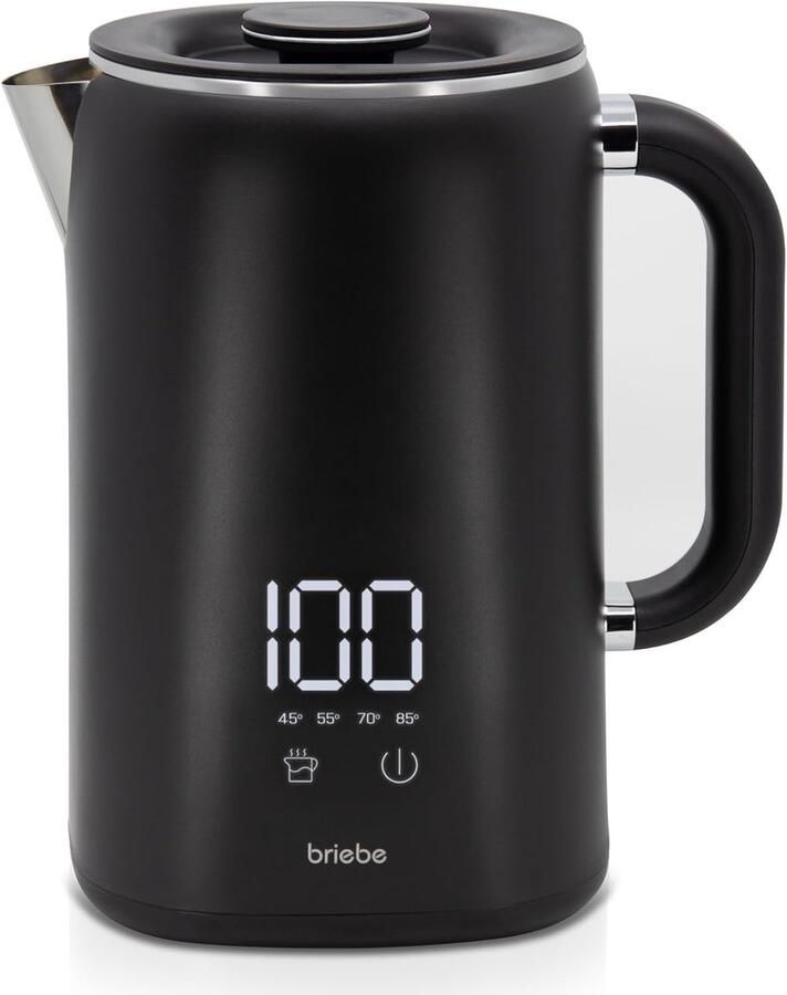 SnelShoppen Elektrische Waterkoker 1.7 L met Digitale Temperatuurregeling RVS 360° Basis 1500 W Zwart BPA-vrij Ideaal voor Thuis Thee en Koff