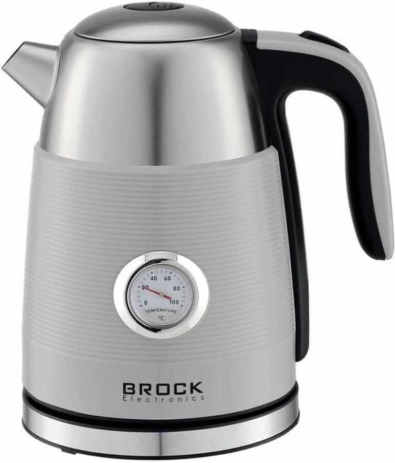 SnelShoppen Elektrische Waterkoker 1.7 L van RVS met Thermometer Droogkookbeveiliging Modern Design voor Keuken Koffie Thee en Camping