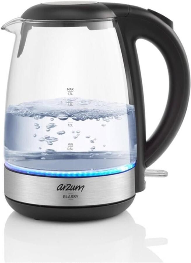 SnelShoppen Elektrische Waterkoker 1.7 L Zwart Glas 2200 W Draadloos Koken Keuken Koffie Thee Snelle Verwarming