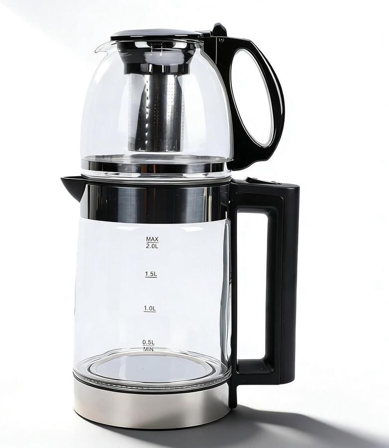SnelShoppen Elektrische Waterkoker met Thee Infuser Snelle Kookfunctie Dubbele Pot Borosilicaat Glas Perfect voor Turkse Thee Keuken Accessoire