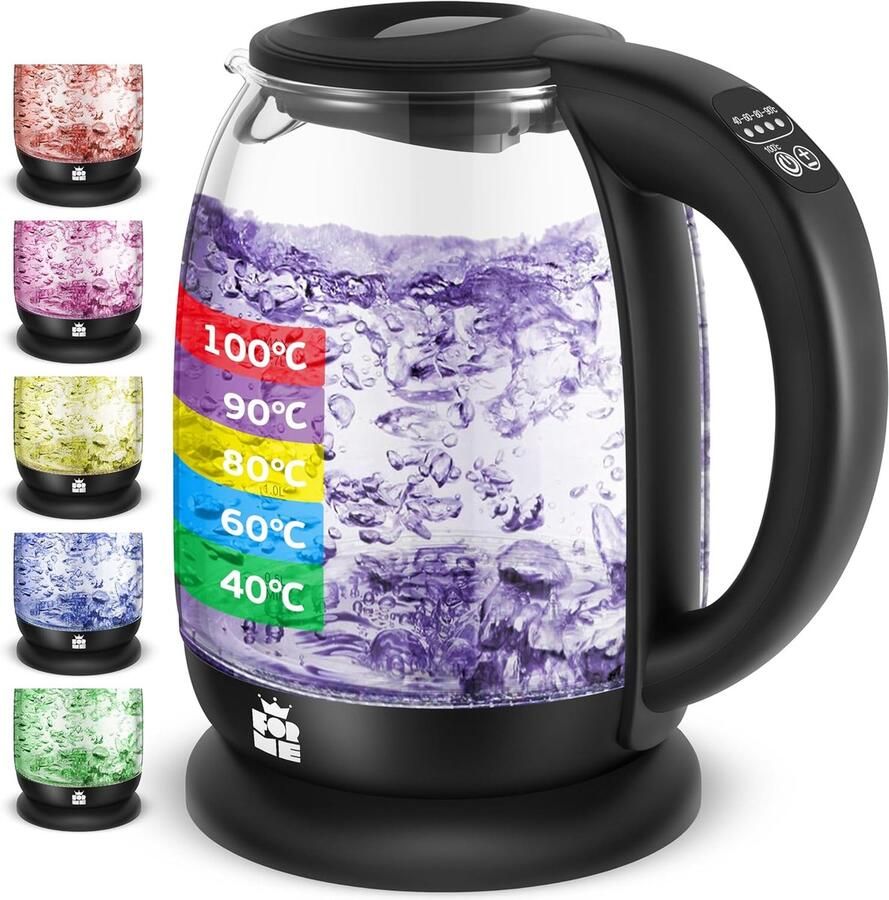 SnelShoppen Elektrische Waterkoker van Glas 1 7L met Temperatuurregeling 40°C tot 100°C Ledverlichting Warmhoudfunctie BPA-vrij voor Keuken Camp