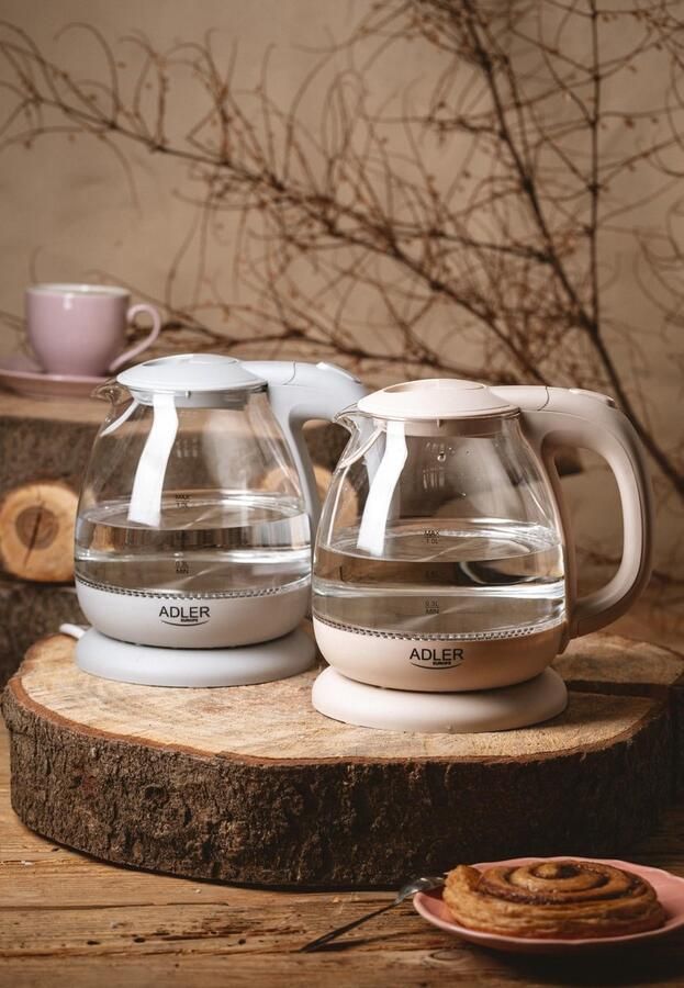 SnelShoppen Elektrische Waterkoker van Glas 1L 1100W met Ledverlichting Compact en Energiezuinig Wit Ideaal voor Keuken en Camping