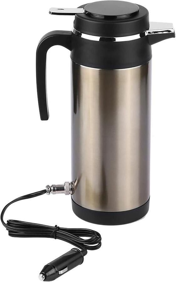 SnelShoppen Elektrische Waterkoker voor Auto 1200ML RVS 12V 24V Draagbare Kettle voor Reizen Thermostaat voor Heet Water Koffie en Thee