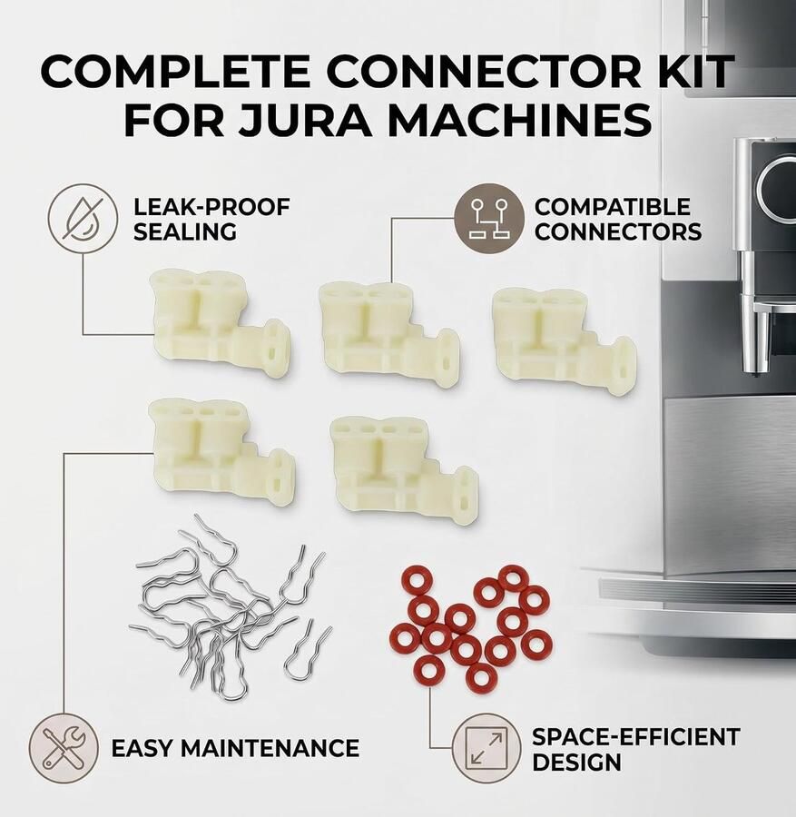 SnelShoppen F-vormige Vloeistofconnector Set 5 Connectoren 15 Klemmen en 15 Siliconen Ringen voor Reparatie Jura Koffiemachines Complete Set vo