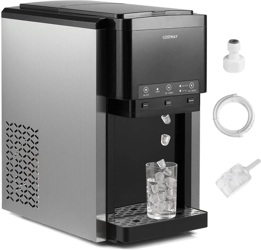 SnelShoppen FANTASK 3-in-1 IJsblokjesmachine met Waterdispenser 12 IJsblokjes in 9 Minuten Gemalen IJs 20 kg dag Compressorkoeling voor Thuis K