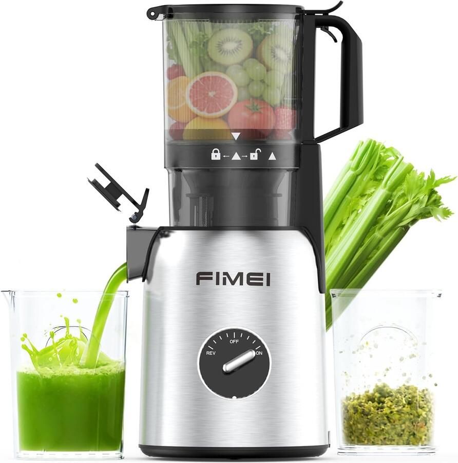 SnelShoppen FIMEI Sapcentrifuge voor Hele Groenten en Fruit 135 mm Voerbuis 99% Sapopbrengst Elektrische Slowjuicer met 2 Glazen Makkelijk t