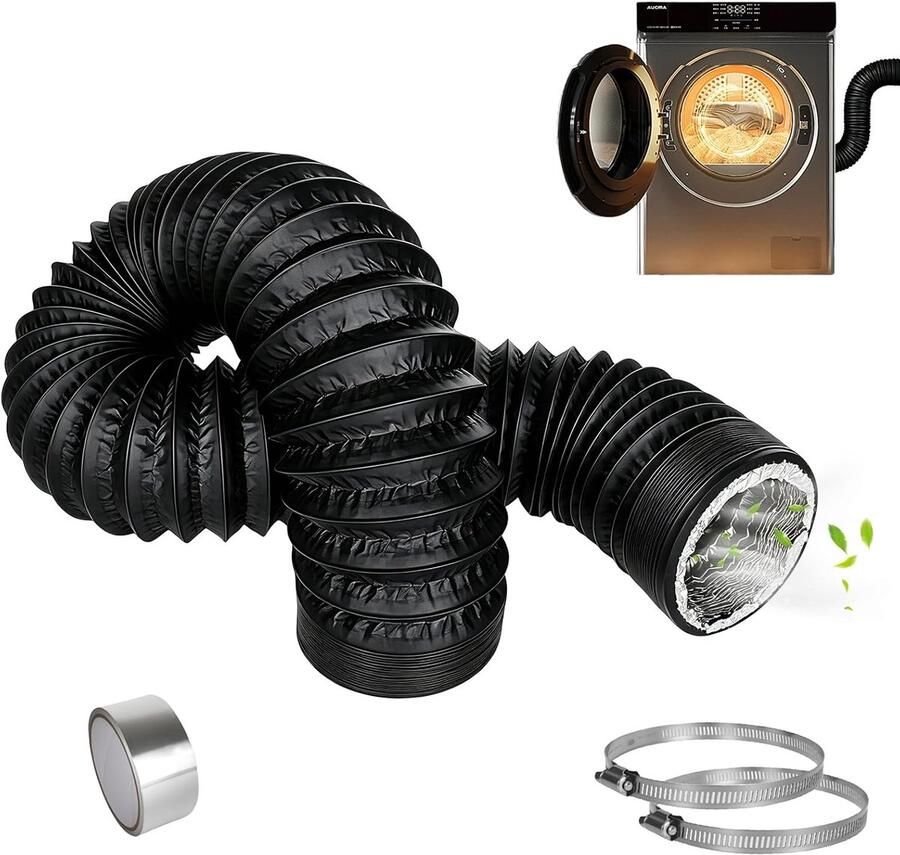 SnelShoppen Flexibele Afvoerslang 100 mm 2.5 m Zwart PVC Aluminium Inclusief 2 Rvs Slangklemmen en 2 m Lijm voor Airconditioning Afzuigkap Was