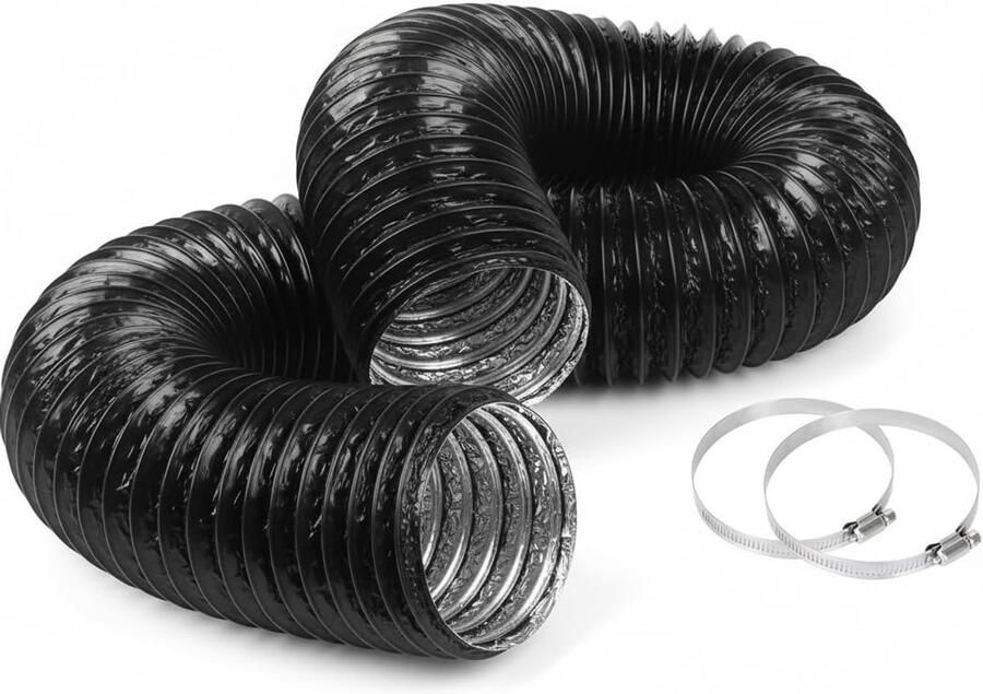 SnelShoppen Flexibele Drainage Slang 100 mm 1.5 m PVC met 2 Slangklemmen voor Airconditioning Droger Afzuigkap en Ventilatiesystemen