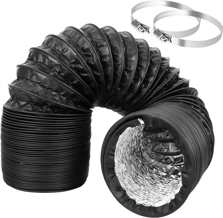 SnelShoppen Flexibele Drainage Slang 100 mm 3 m PVC Aluminium Afvoerslang met 2 RVS Slangklemmen voor Airconditioning Afzuigkap en Wasdroger