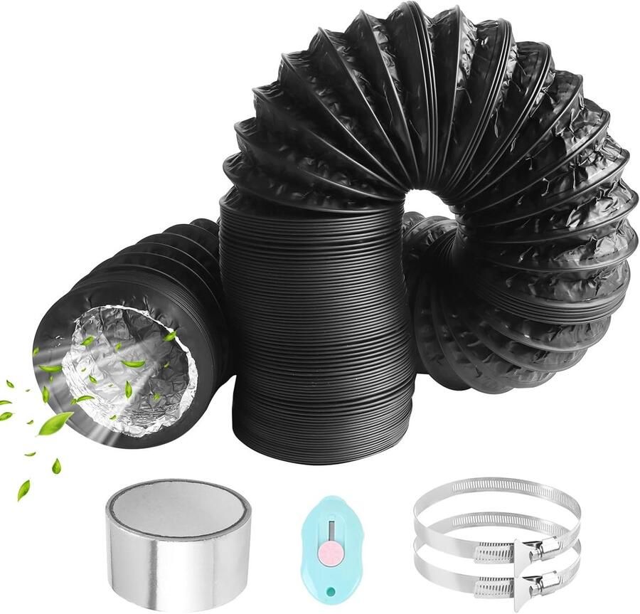 SnelShoppen Flexibele Drainage Slang 80mm 6m PVC Aluminium Luchtpijp met 2 RVS Slangklemmen en Aluminium Folietape voor Airco Droger Afzuigkap Z - Foto 1