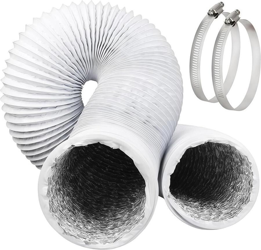 SnelShoppen Flexibele PVC Afvoerslang 100 mm 3 m Lang Aluminium Ventilatieslang met 2 RVS Slangenklemmen voor Airconditioning Afzuigkap en Wasdro