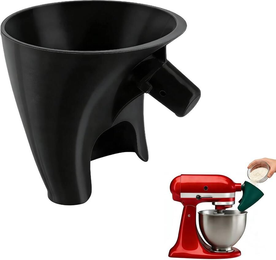 SnelShoppen Flour Funnel Accessoires Geschikt voor Keukenmachines 4.5-5 Liter met Kantelkop Vaatwasserbestendig Zwart