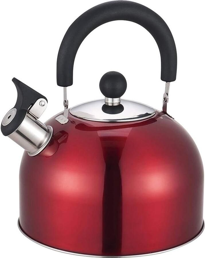 SnelShoppen Fluitende Waterkoker 2.5 Liter RVS Rood Stijlvolle Koffieketel met Fenolisch Handvat voor Keuken en Camping