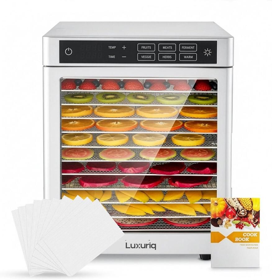 SnelShoppen Food Dryer 12-Layer Dehydrator RVS Droogrekken 800W Temperatuurregeling 30-85°C Perfect voor Fruit Groenten Vlees Kruideniers