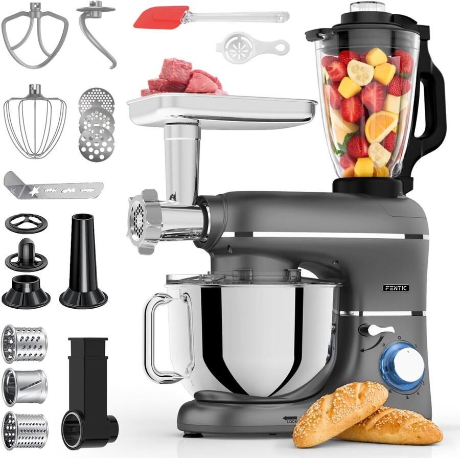 SnelShoppen Food Processor 2000W 6 2L Mengkom Multifunctionele Keukenmachine Vleesmolens Blender & Accessoires Anthraciet Ideaal voor Kok