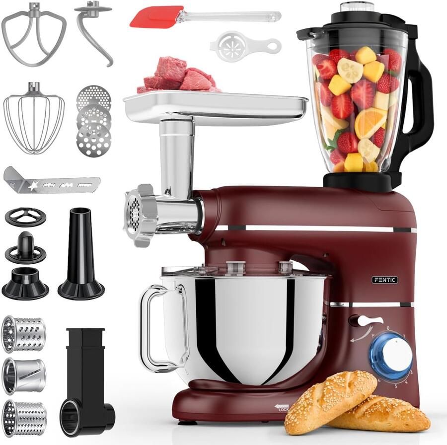 SnelShoppen Food Processor 2000W Keuken Robot met 6 2L Mengkom Vlees Grinder Blender en Accessoires Multifunctioneel Keukenapparaat in Rood