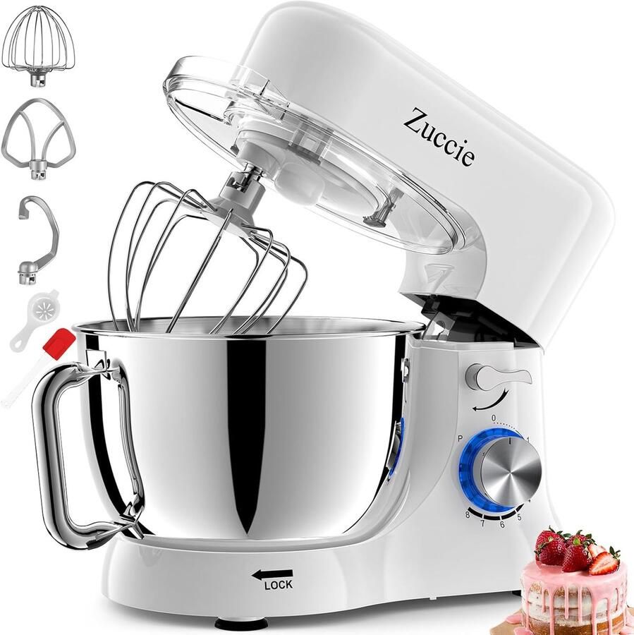 SnelShoppen Food Processor Kneedmachine Stille Mengmachine 5L RVS Kom 3 Mixgereedschappen Spatdeksel Deegschraper en Eierscheider 8 Snelheden